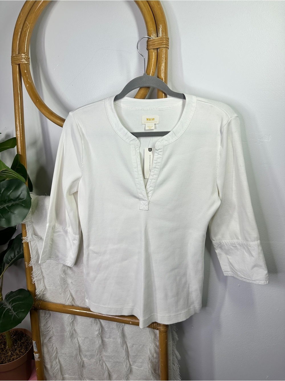 NWT Anthropologie White Ribbed Blouse sz M